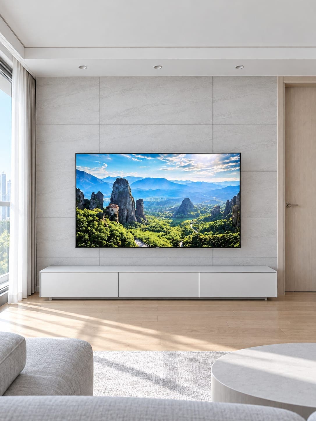 선 없이 걸린 TV